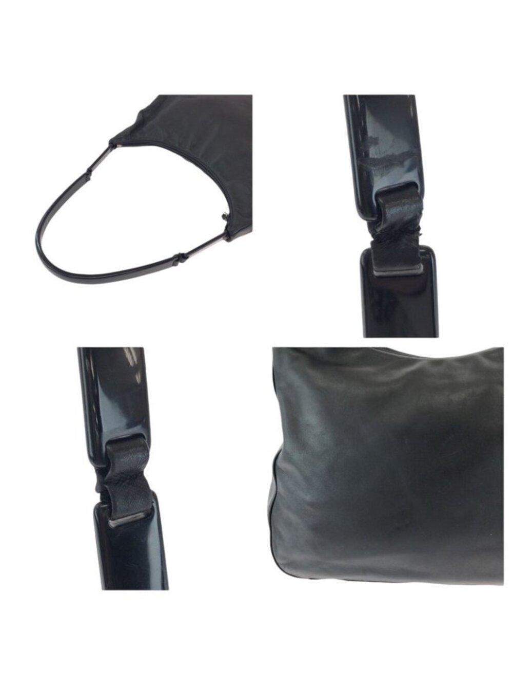 ★SOLD★ Prada Plastic Handle Logo Black Hobo Shoulder Bag - Picture 5 of 9